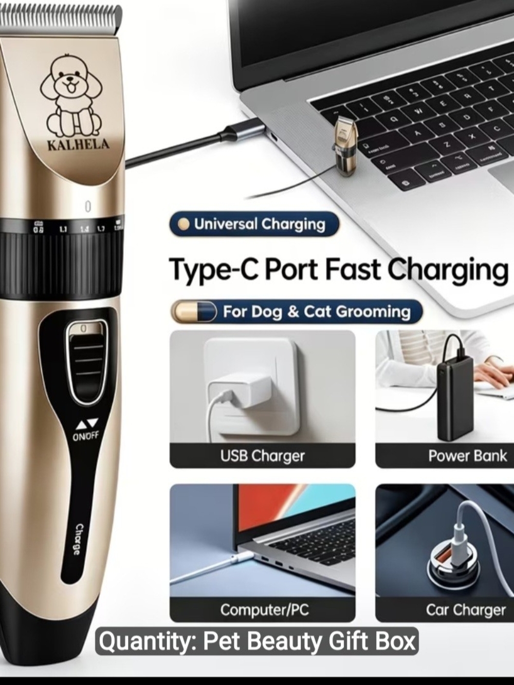 Gold & Black Type-C Pet Hair Trimmer - Cordless Grooming Kit